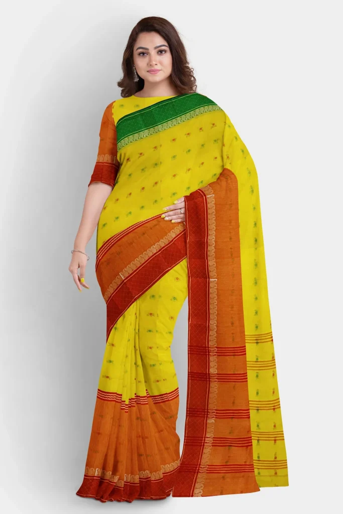 The Rich Weaving Traditions of West Bengal: Baluchari and Tant Sarees yellowtantpal cotton set191 shrestha front1 tassels 2023 9 5 15 18 37 2730x4096 be968524 394c 42a5 8d39 676945bff256